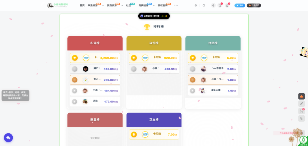 卡尼奶综合插件-排行榜插件